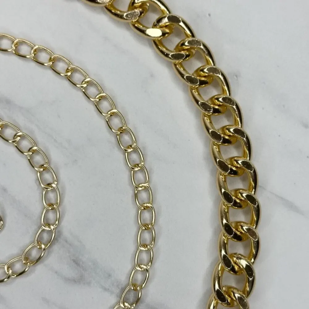 Womens Chunky Gold Tone Metal Chain Link Belt Adjustable Y2K OS ✨